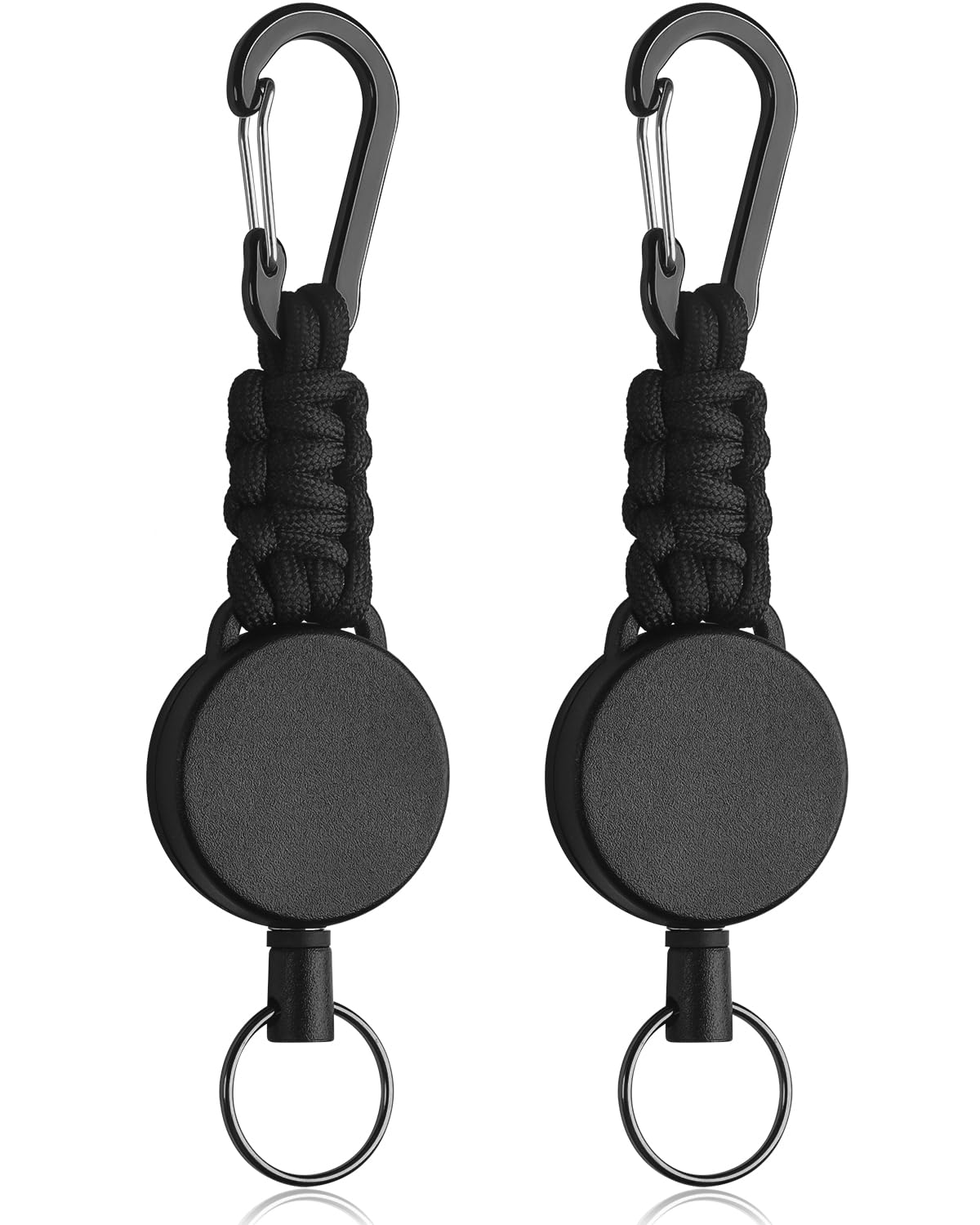 Uniclife 2 Pack Retractable Keychain Retractable Key Holder Heavy Duty Badge Reel for Keys ID Card Holder Extendable Keyring Extendable Badge Holder Clip with Carabiner Paracord and Key Ring — image 1