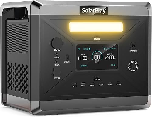 SolarPlay - Estación de energía portátil de 2400 W, 2160 Wh, generador solar LiFePO4, batería de 1.5 horas de carga rápida, 4 salidas de CA (pico de