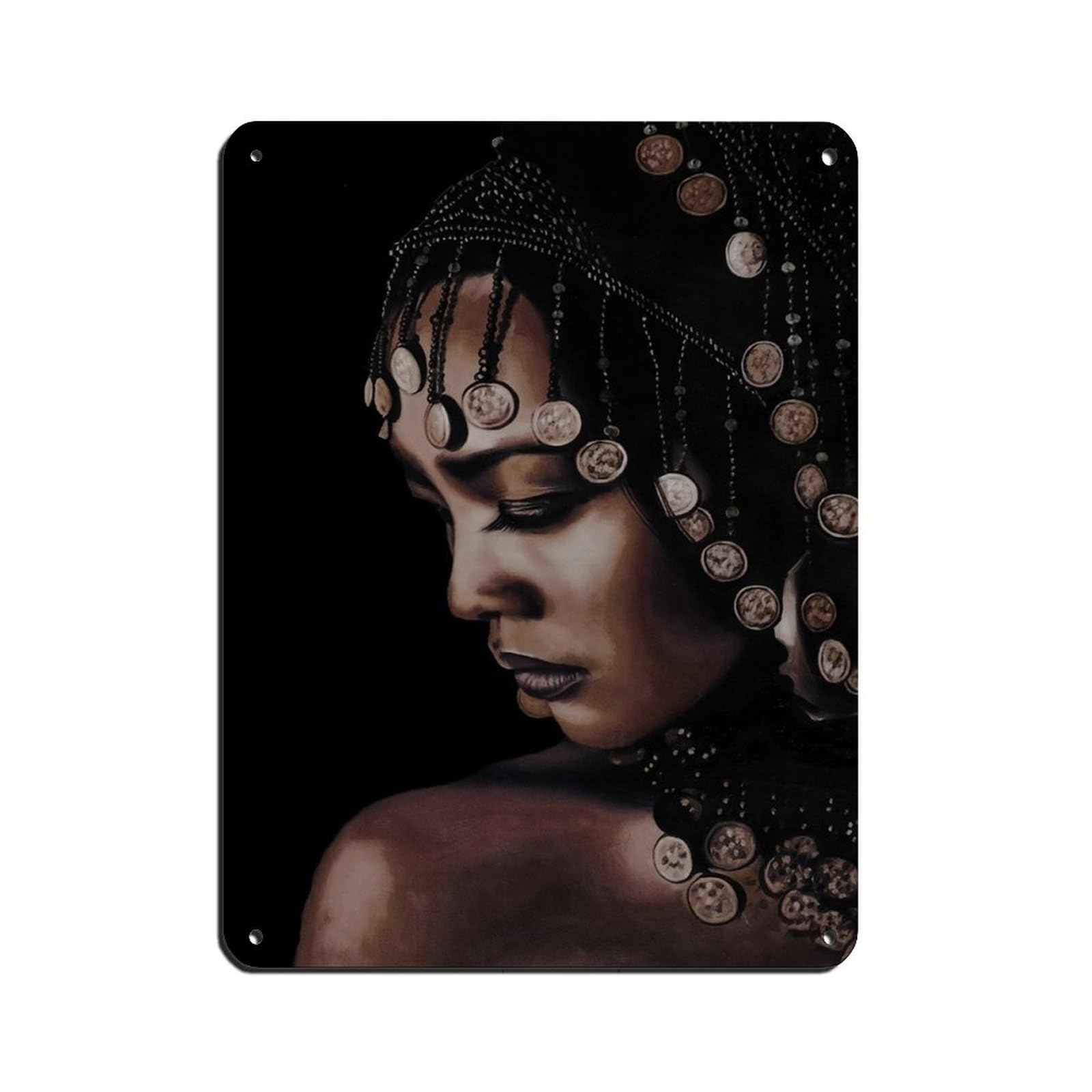African Woman Art Poster Tin Sign Vintage Metal Pub Club Cafe Bar Home Wall Art Decoration Poster Retro 12x16inch(30x40cm)