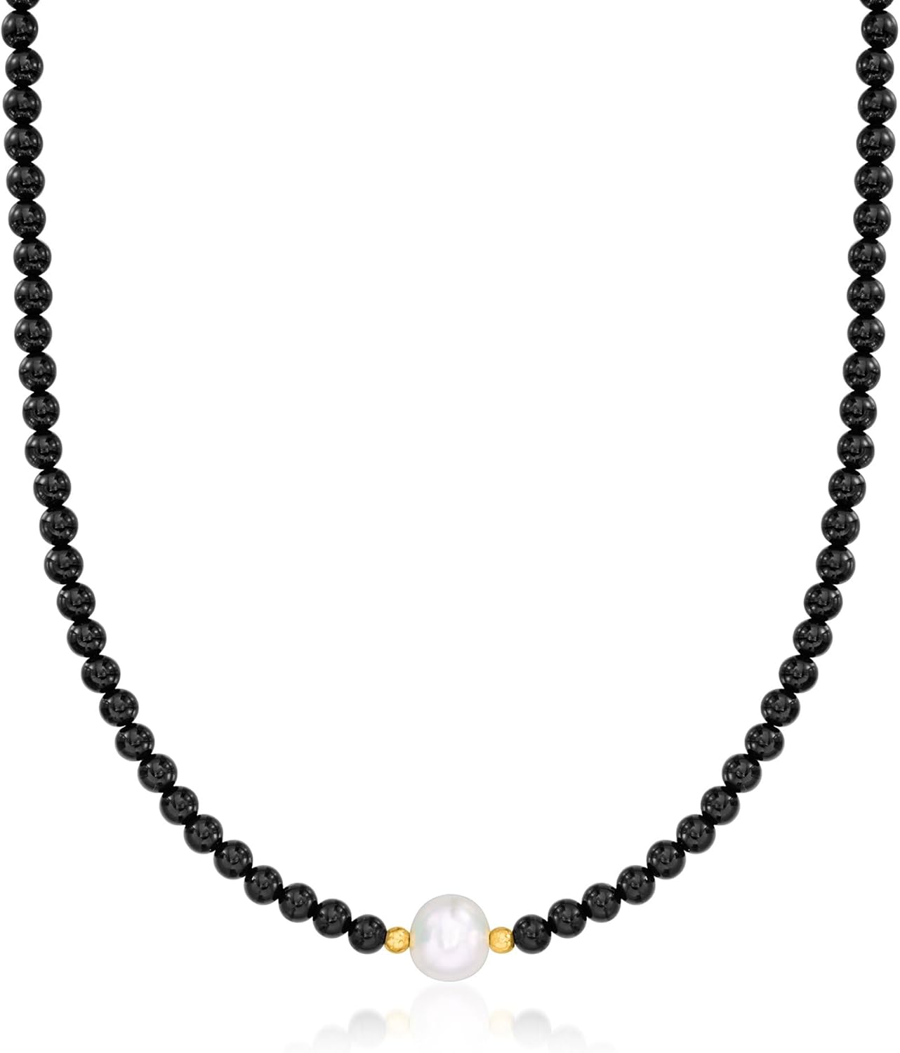 Ross-Simons 8.5-9mm Cultured Pearl and 4-4.5mm Onyx Bead Necklace With 18kt Gold Over Sterling