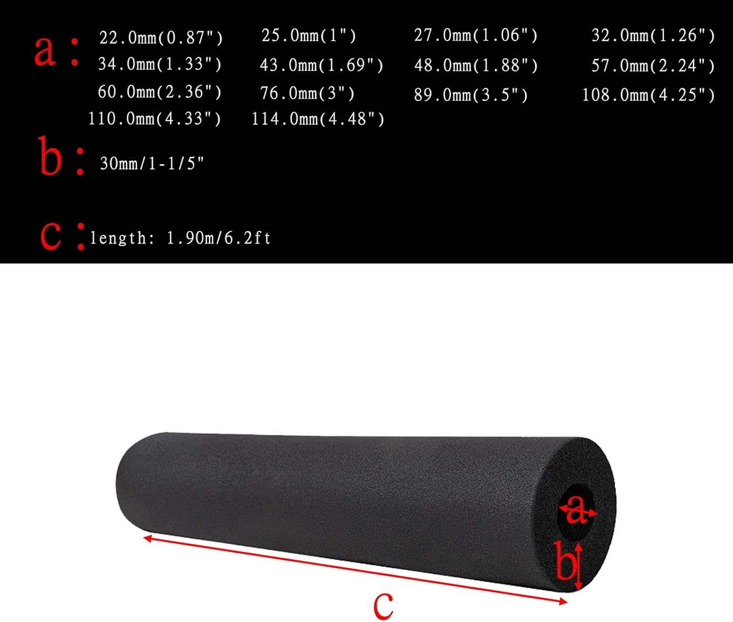Foam Tubing Heat Insulated Pipe, Foam Pipe Insulation Tubing Black ID22-114mm 30mm Thickness 1.90m Length Multi-Use(ID108.0mm(4.25"))