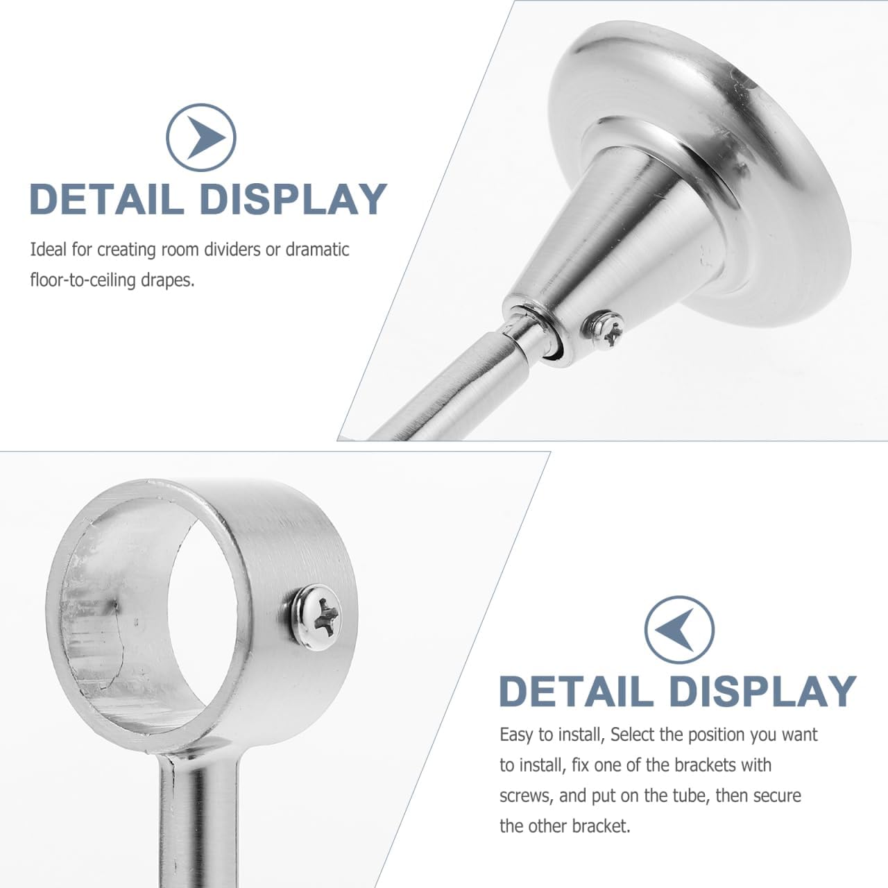 2 Pcs 1.1 Inch Curtain Rod Ceiling-Mount Bracket, Stainless Steel Flange Rod Holder for Shower Curtain Ceiling Curtain Closet Rod