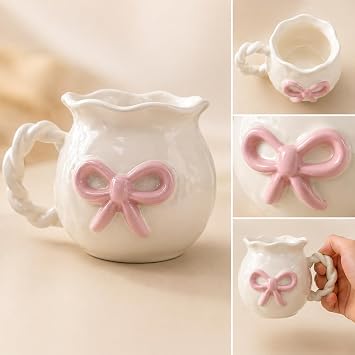 ARVALE DONNA Pembe Fiyonklu Seramik Kupa - 350 ml Kahve ve Çay Kupası