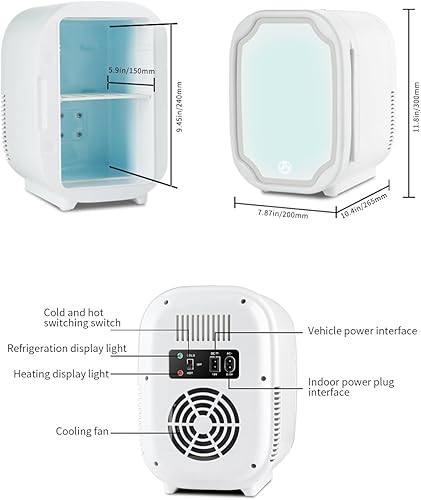 Miniatura 4 de Mini nevera para el cuidado de la piel, refrigerador de maquillaje portátil con espejo LED regulable, enfriador y calentador, para refrigerar
