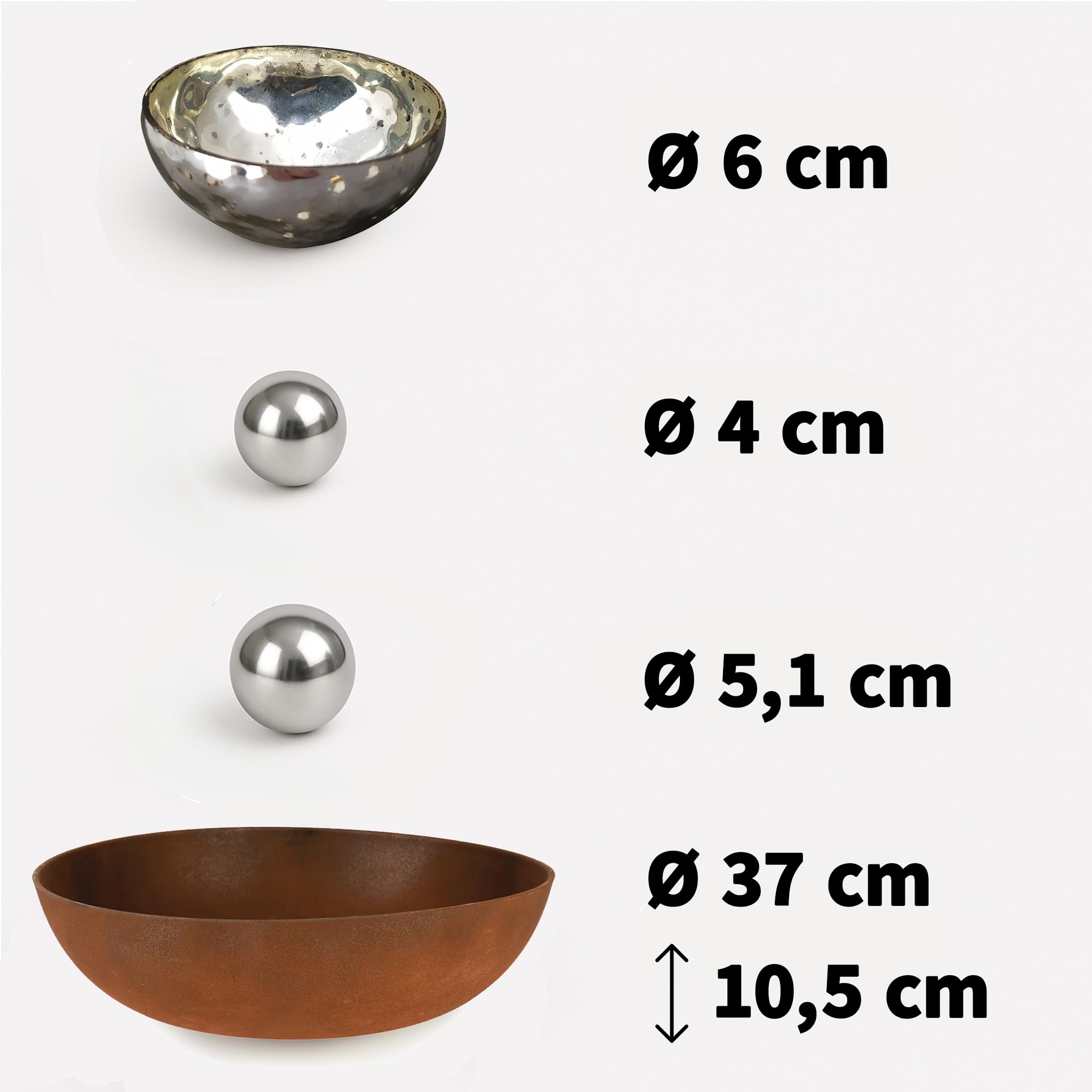 matches21 HOME & HOBBY Mini étang complet avec pot de fleurs bombé rouillé Ø 37 cm avec boules flottantes et photophores argentés