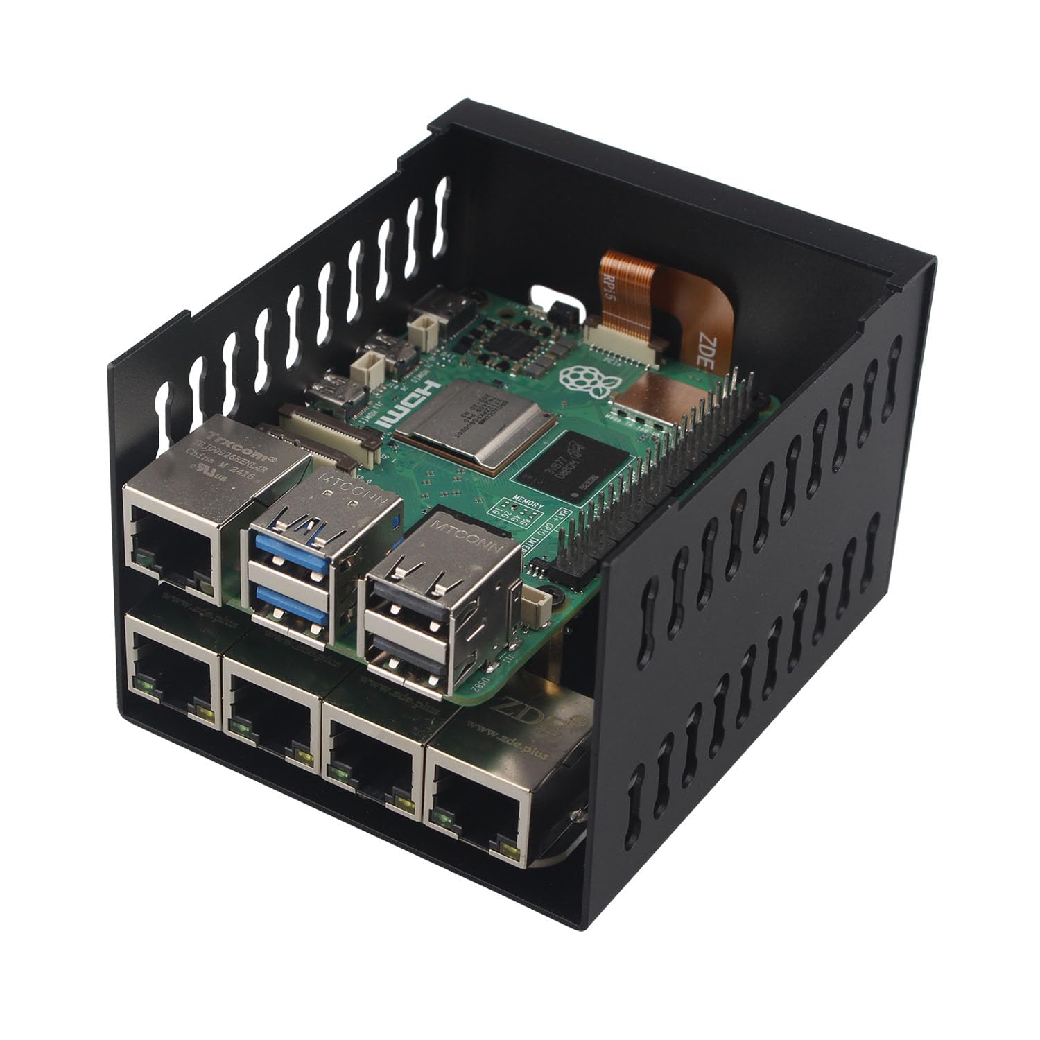ZDE ZP597 PCIe to 4 Ports 1G Gigabit 1000M Ethernet Network HAT Adapter Expansion Board 1GB 1GBE with Metal Case for Raspberry Pi 5 2GB 4GB 8GB 16GB