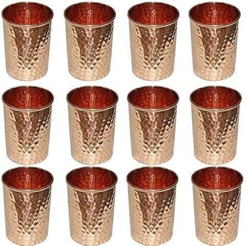 Aakrati Impex Drinking Vessels Hammered Copper Glass 100% Pure Copper Tumbler Moscow Mule Tumbler Set Of 12 Cover