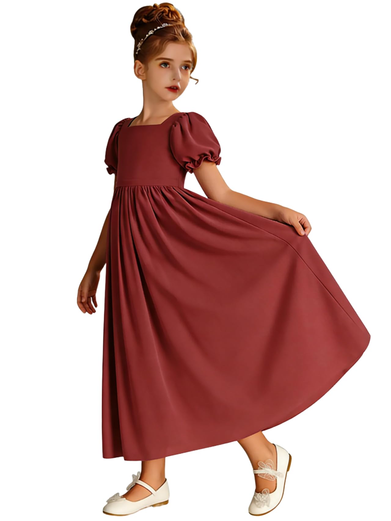 Ztikolen Long Chiffon Junior Bridesmaid Dresses for Wedding with Sleeve Formal Flower Girl Dress for Teens