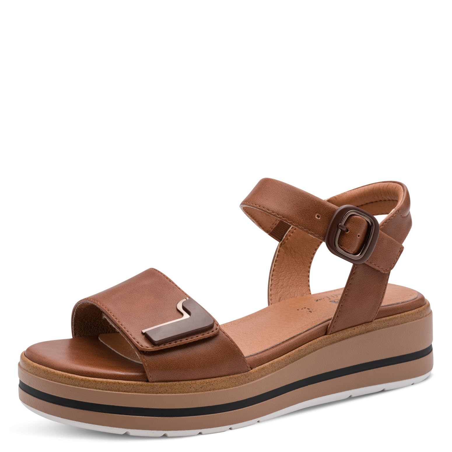 Jana Women's Wedge/Plat Sand MultiAdj+Vegan Wedge Sandals, Cognac, 42 EU