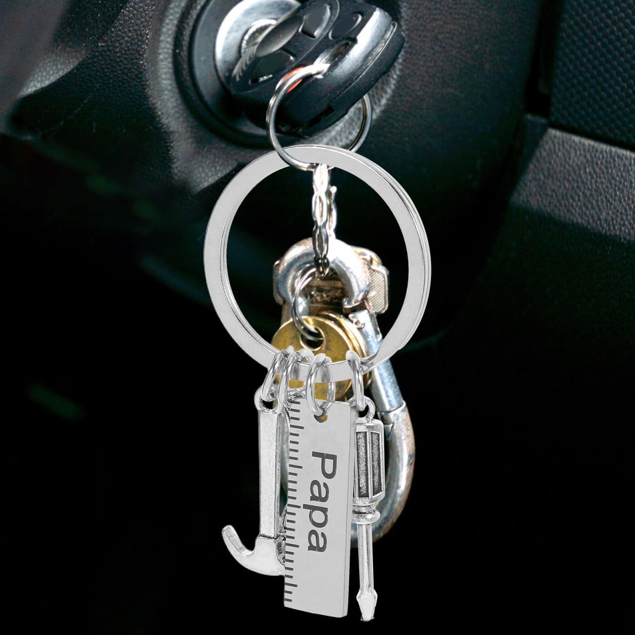Happyyami Portachiavi in Acciaio Resistente Per Festa Del Papà Design Martello Cacciavite Chiave Inglese Regalo Per Uomo Decorazione Per Chiavi Argento
