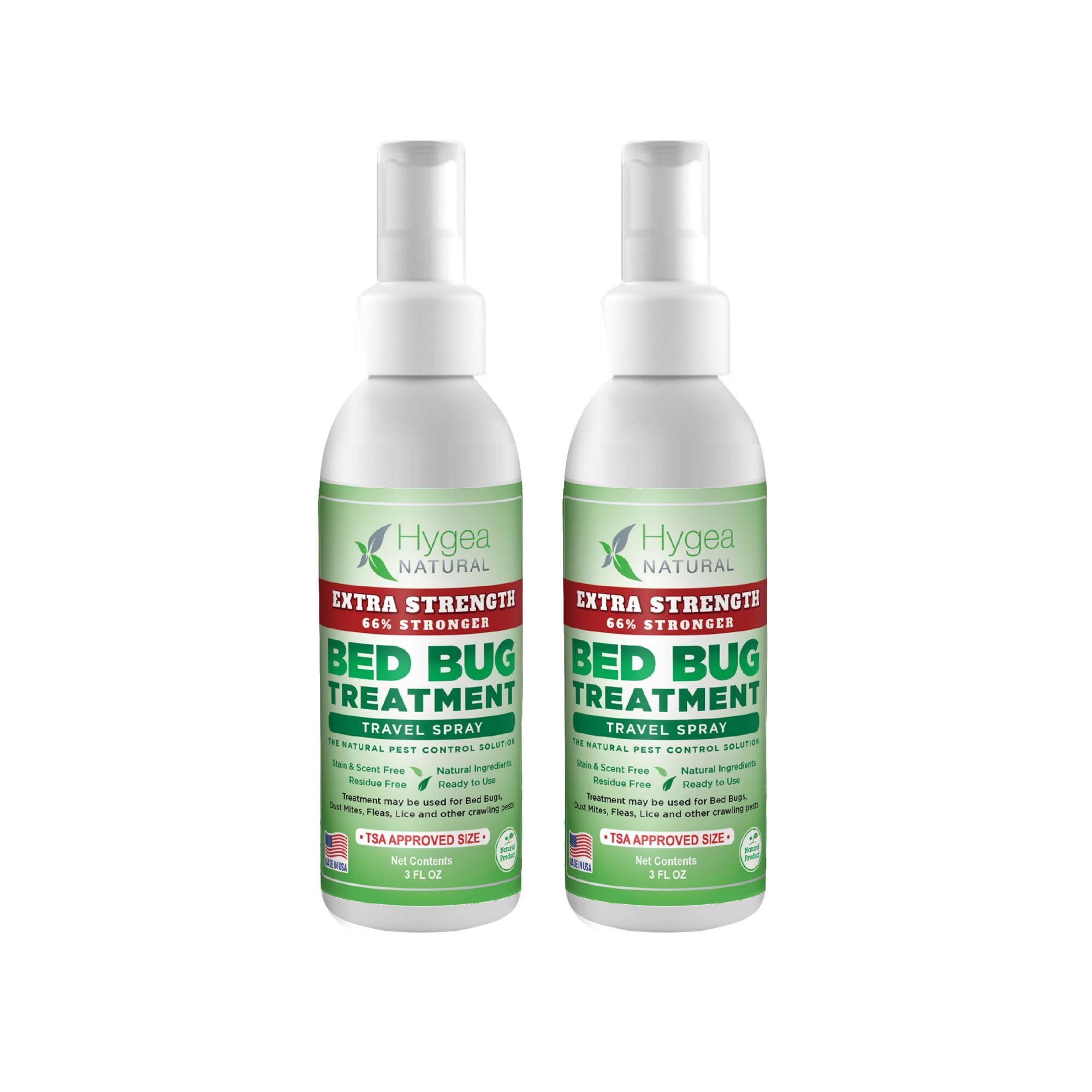 Hygea Natural Extra Strength Bed Bug & Mite Natural Travel Spray - TSA Approved Size - Child & Pet Friendly - Stain & Odor Free - for Hotel, Suitcase, Backpack, Shoes - 66% Stronger Formula(2pk, 3 oz)