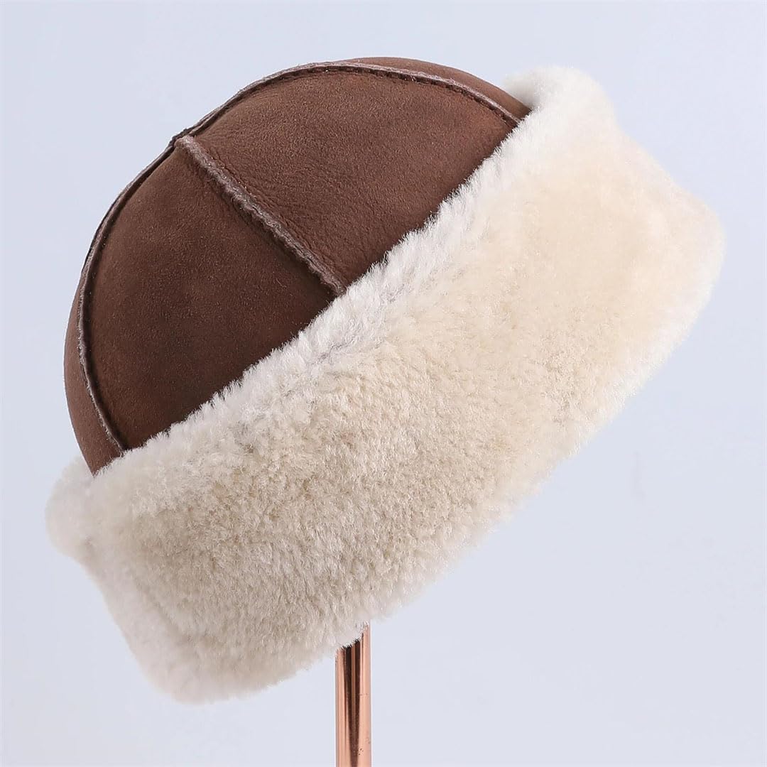 Gorro unisex de piel de oveja auténtica, gorro de lana de oveja, gorro de invierno cálido y suave