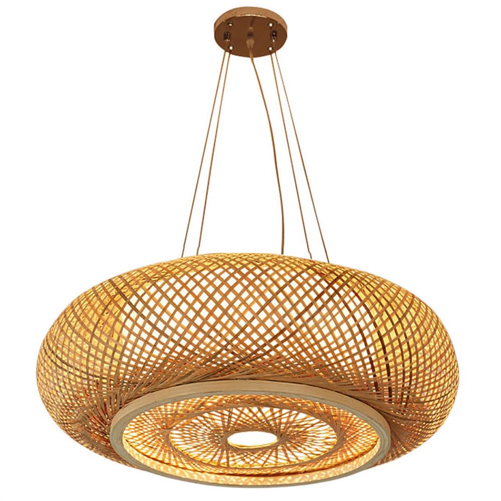 TCHAUSGZOZ Natural Bamboo Weaving Pendant Light - Rustic Large Lantern E26 Fixture for Home(40cm)
