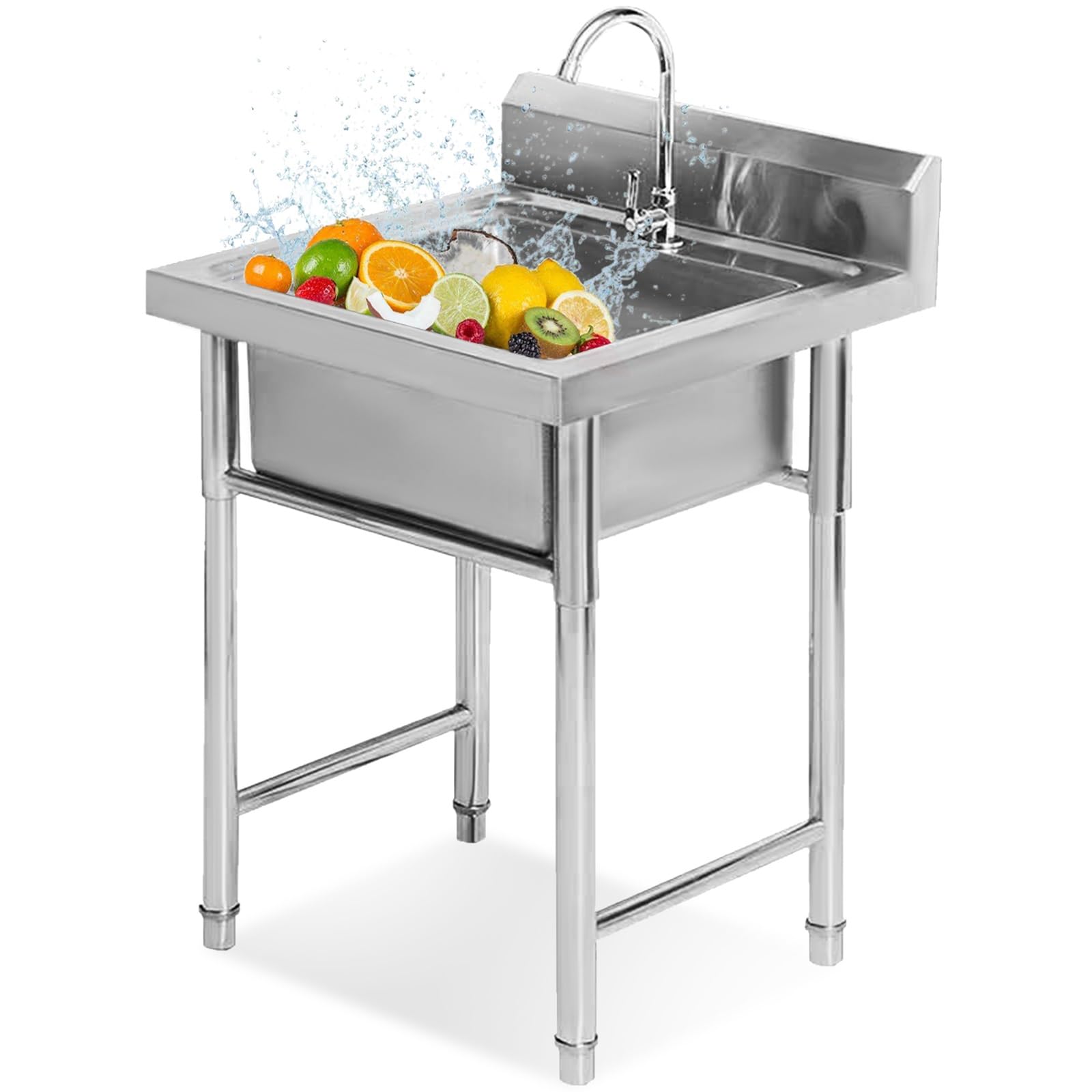 Fregadero Individual de Acero Inoxidable 304, Independiente, Grande, para Uso Comercial en restaurantes, con Grifo y lavamanos para Interiores y Exteriores.