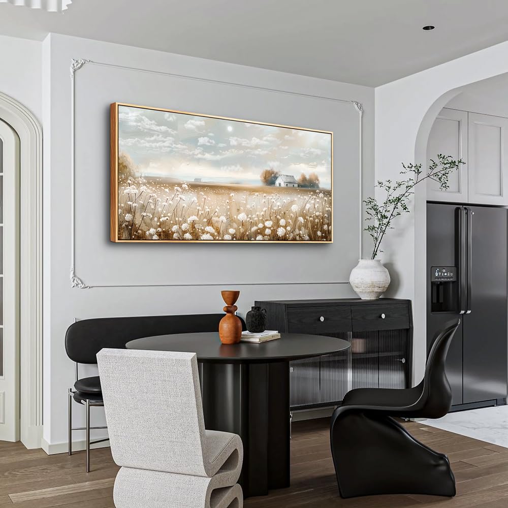 Lienzo decorativo para pared de sala de estar, decoración de pared con flores blancas, paisaje, decoración de comedor, dormitorio, baño, cocina, sala de estar, impresiones artísticas para 4