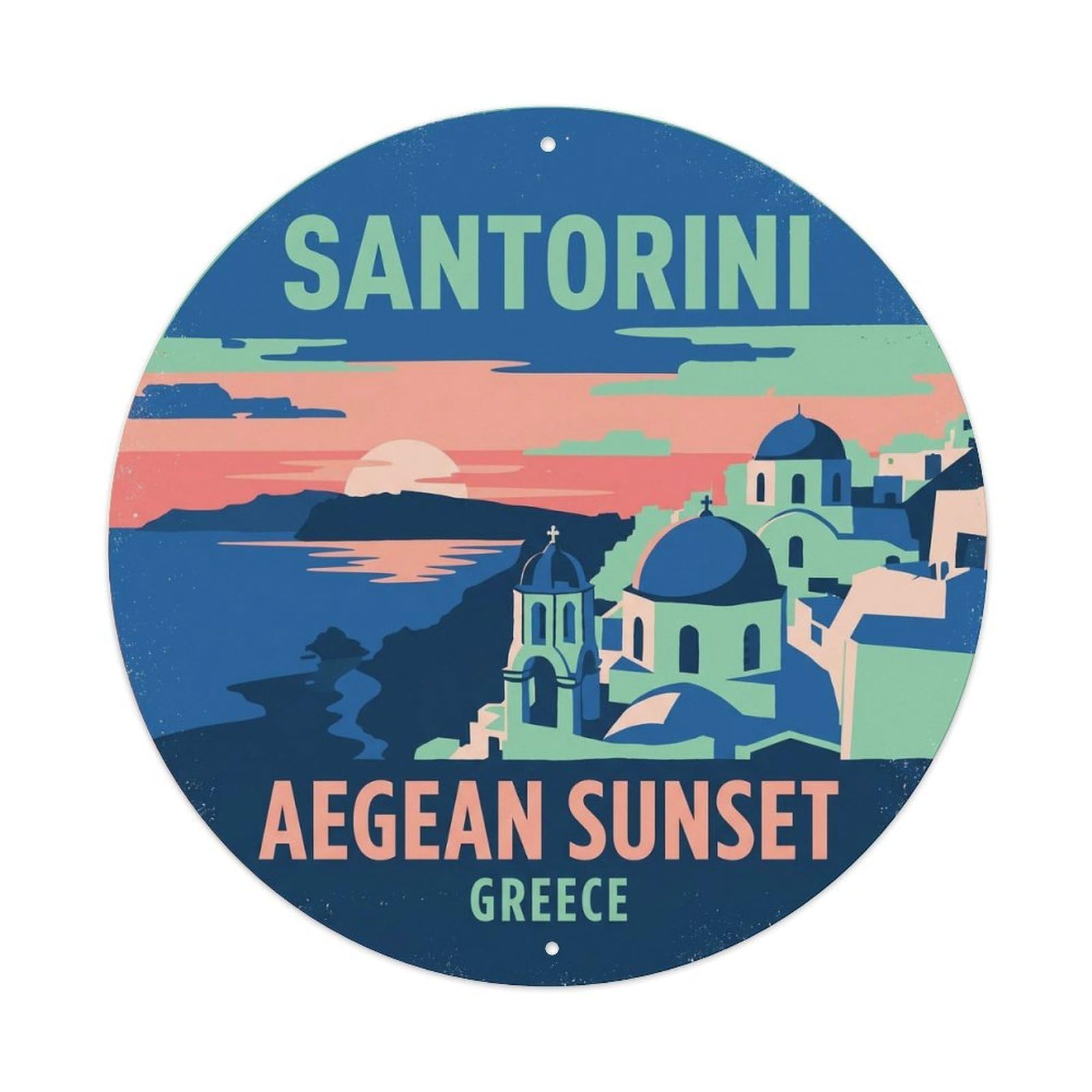 Vintage Aegean Sea Santorini Greece Volcanic Coast Metal Tin Sign