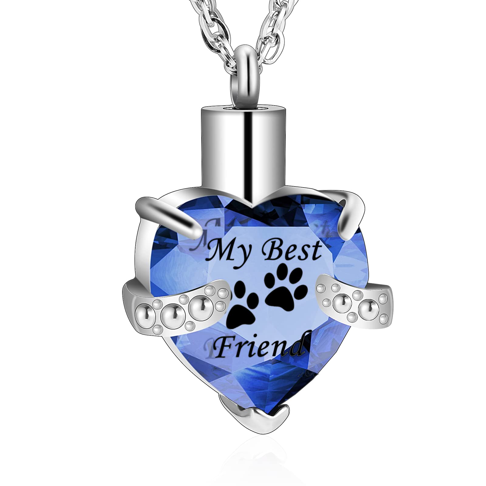 SOITIS Crystal Cremation Jewelry Heart Urn Necklace for Pet Ashes Stainless Steel Birthstone Memorial Keepsake Ash Holder for Cat Dog