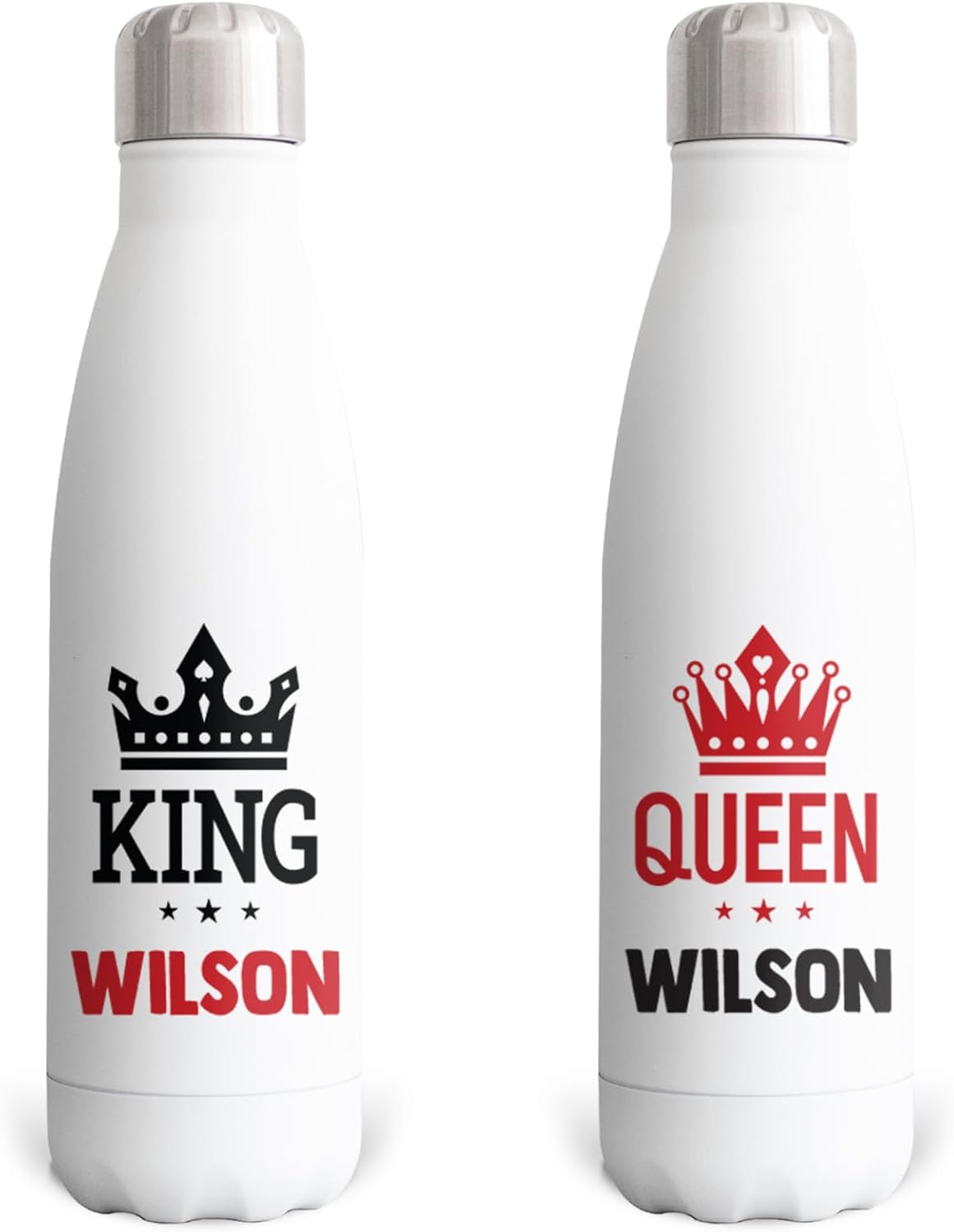 17oz Gift for Mr and Mrs Full Color Cup, Vinyl Water BottleGift With Lid for Him and Her, Stainless Steel King and Queen Cup, Vacuum Insulated Set of 2 Personalized Water Bottles for Couples