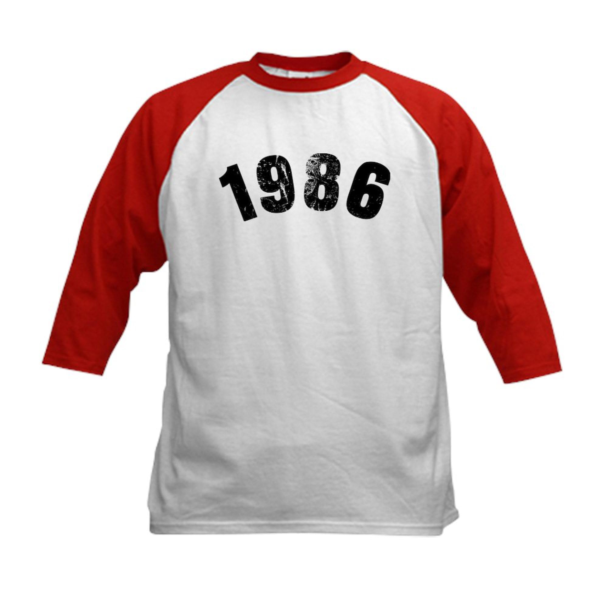 CafePress 1986 Year Vintage Baseball Jersey Kids Cotton Baseball Jersey, 3/4 Raglan Sleeve Shirt Red/White