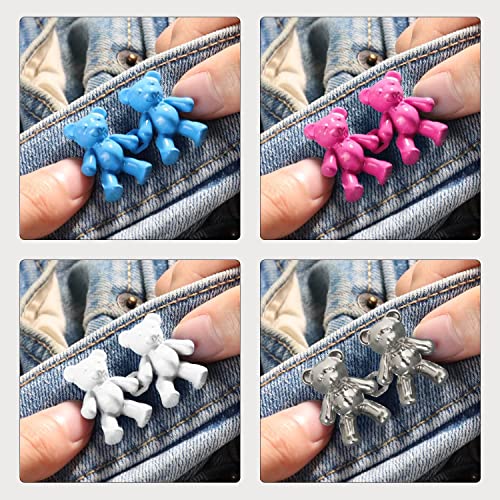 Image of 2pcs Cute Bear Button Pins for Jeans Adjustable Teddy Bear Button Pins Waist Buckle for Loose Jeans Pants, Detachable Buttons for Jeans Waist Buckle No Need Sewing Waist Tightener Clip (Bear Blue)