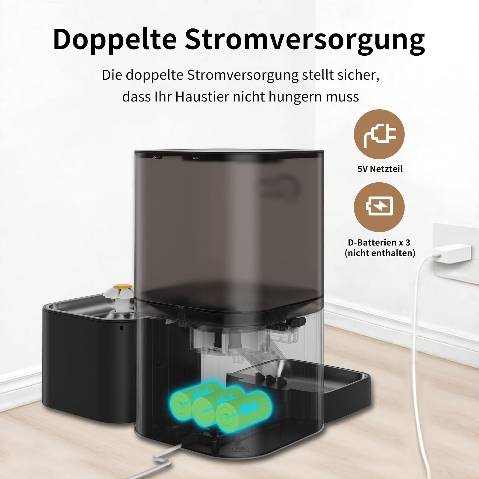 DOEL Distributore automatico di cibo e acqua 2 in 1 per gatti, dispenser di cibo secco di grande volume da 6 litri + dispenser d'acqua da 2,5 litri, controllo app, registrazione vocale, connessione