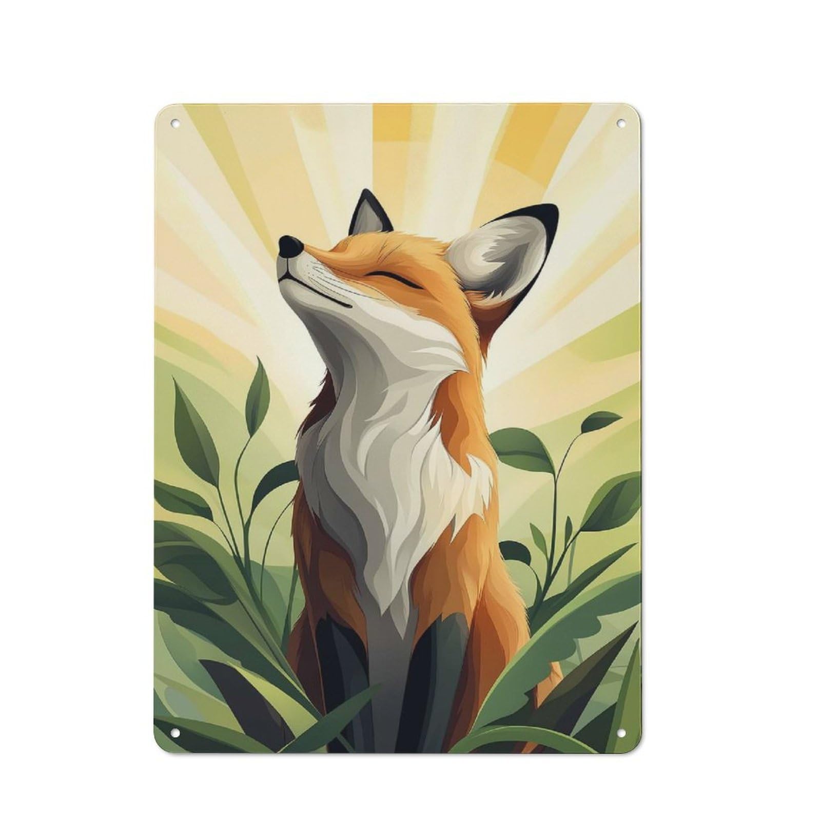 Junmoney Smiling Fox In Sunlight Rustic Tin Sign 40X30cm For Living Room Or Hallway, Suited To Living Room Decor Lovers