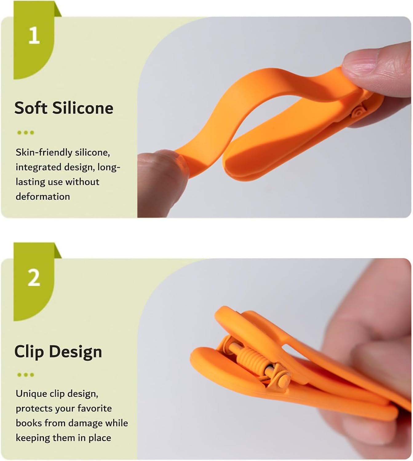3Pcs Automatic Bookmark, Silicone Smart Book Marks for Reading Women, Men, Kids - Cute Unique Book Markers - 1 Green+1 Pink+1 Orange image 2