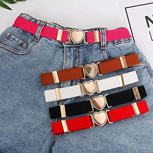 Girls Elastic Stretch Belts Multicolor Adjustable Elastic Waist Belts with Heart Shape Buckle for Uniform Dress Pants(navy blue)4
