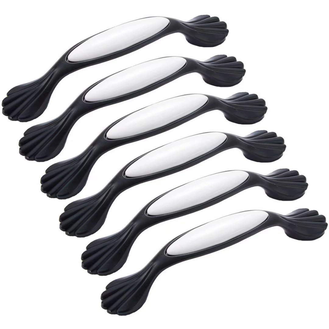 Voplivat Black Kitchen Cupboard Handles, White Ceramic Zinc Alloy Bow Handle, /Bronze, 96/128 Mm(,Hole Distance 128 Mm)