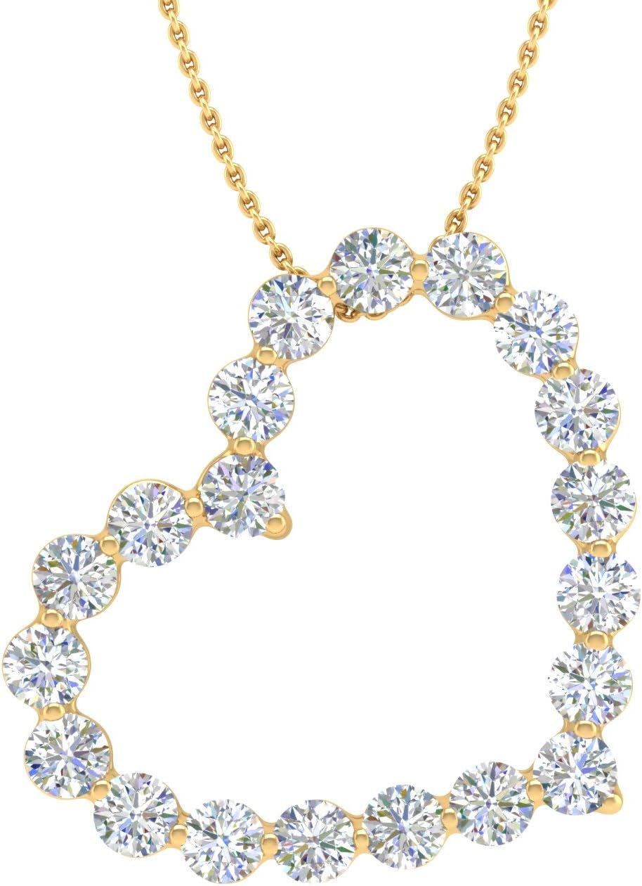 FINEROCK 1/2 Carat Diamond Heart Pendant Necklace in 14K Gold (Silver Chain Included) (SI1-SI2 Clarity)