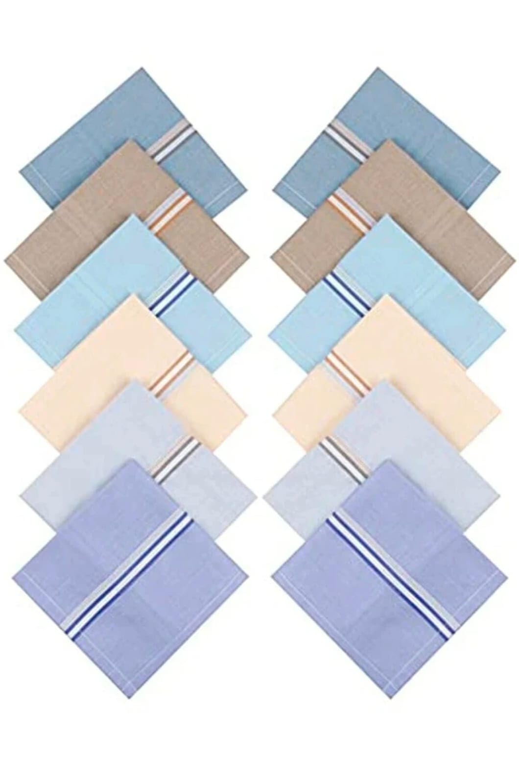 Cotton Handkerchiefs for Men, Soft Fabric with Decorative Border, Multicolor Assorted Pack of 6-image-34