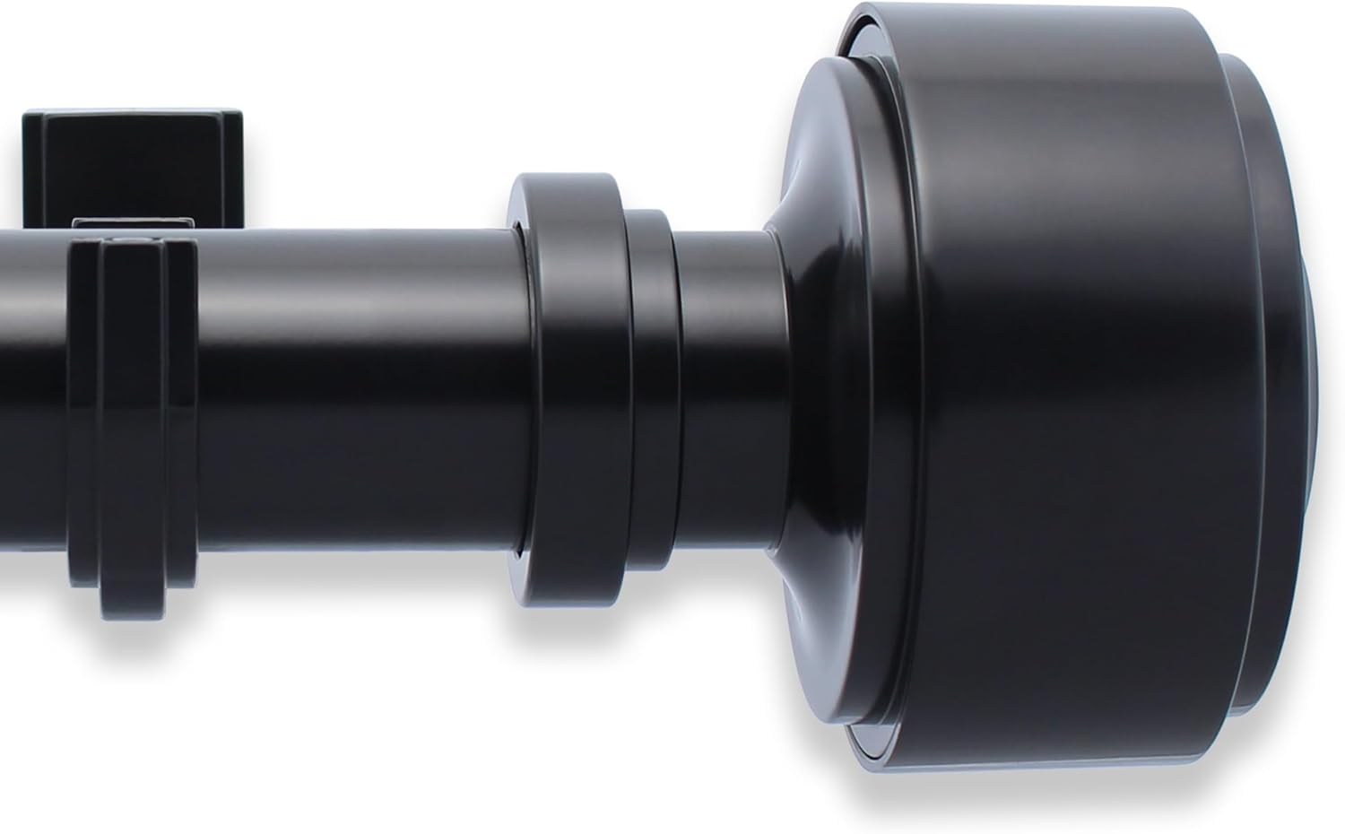 4 foot Custom Curtain Rod & Layered Knob Finials Bundle – Luxury Nonadjustable 1 ¼” Large Diameter with Designer Finials & Premium Quality Mounting Brackets – Tuxedo Black Finish