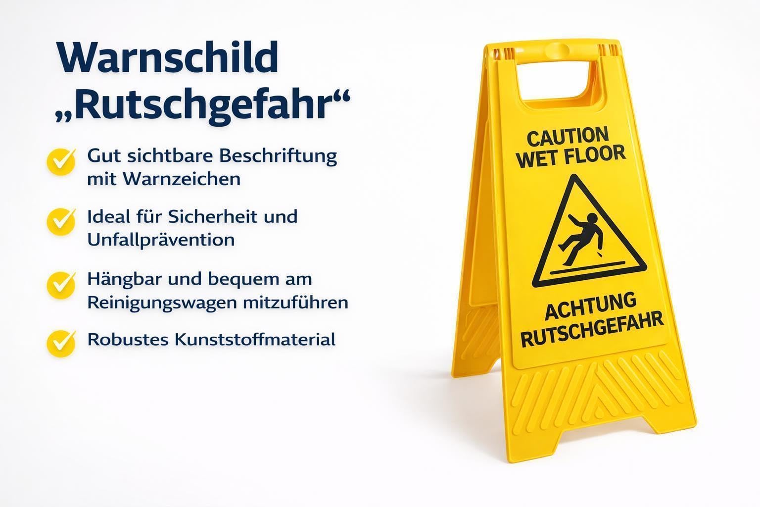 4 Stück Warnschild Rutschgefahr bei Nässe – faltbarer Warnaufsteller zweisprachig DE/EN 620x305mm für Reinigung, Hotel & Gastronomie