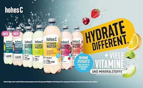 hohes C Vitamin Water Electrolytes, Zitrone-Limette Geschmack, mit Calcium, Magnesium, Vitamin C, B6, B12, Niacin, Biotin, Pantothensäure, vegan, EINWEG (6 x 0,75L)