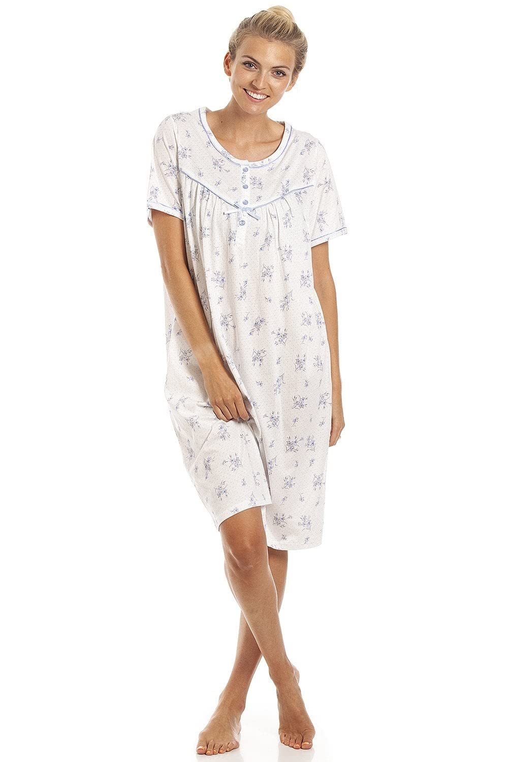 Camille Women's   Blue Floral Dot Print Jersey Nightdress in Size 22/24, BrandAlley