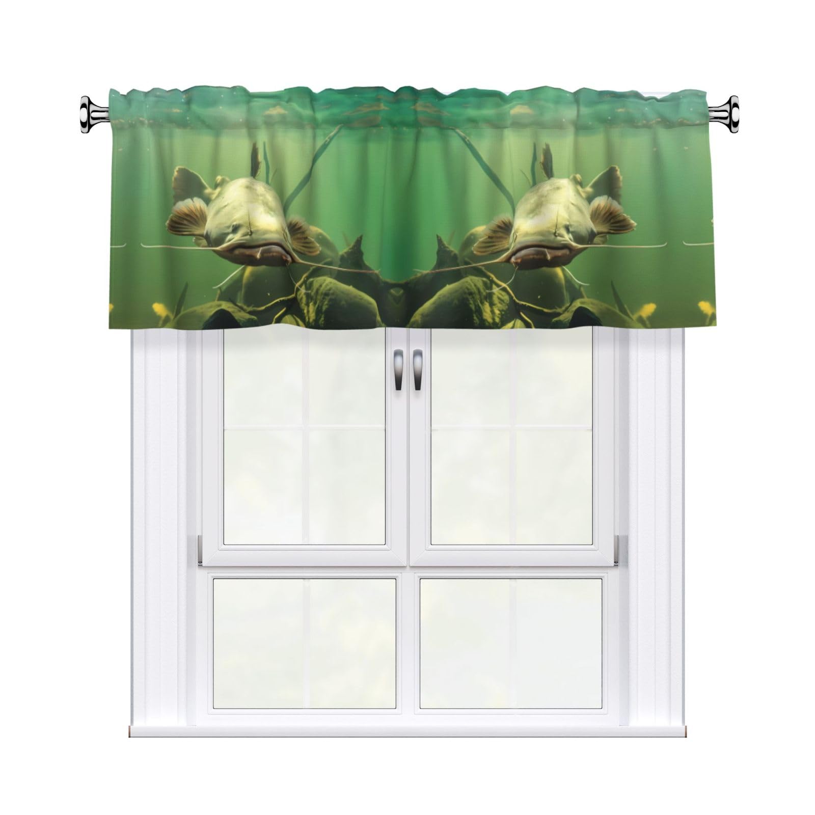 WHJSSF Underwater catfish Prints Housewarming Gift – Peach Skin Window Valance 54x18 for a Cozy Kitchen Refresh