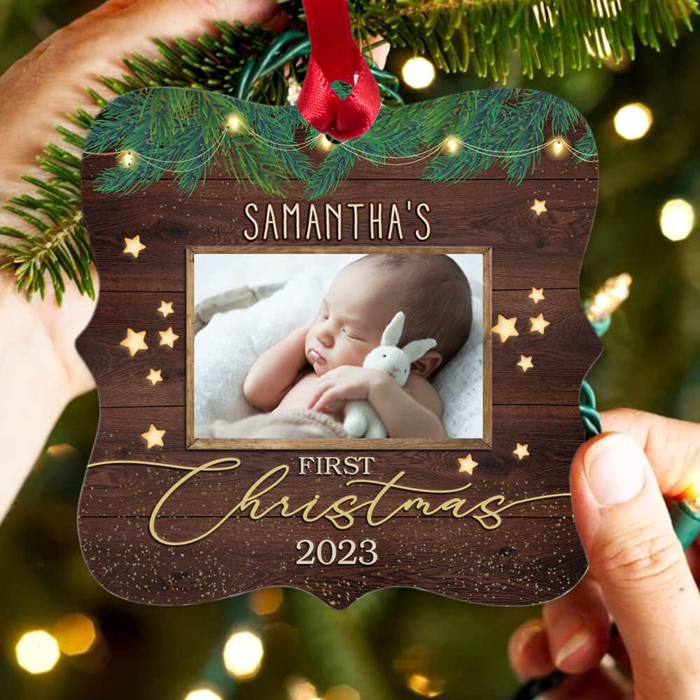 TheUnifury Personalized Baby First Christmas Ornament 2024 - Baby Keepsake Ornament For New Babies - Baby 1st Christmas Picture Frame Ornament - Holiday Gift for Expecting Parents