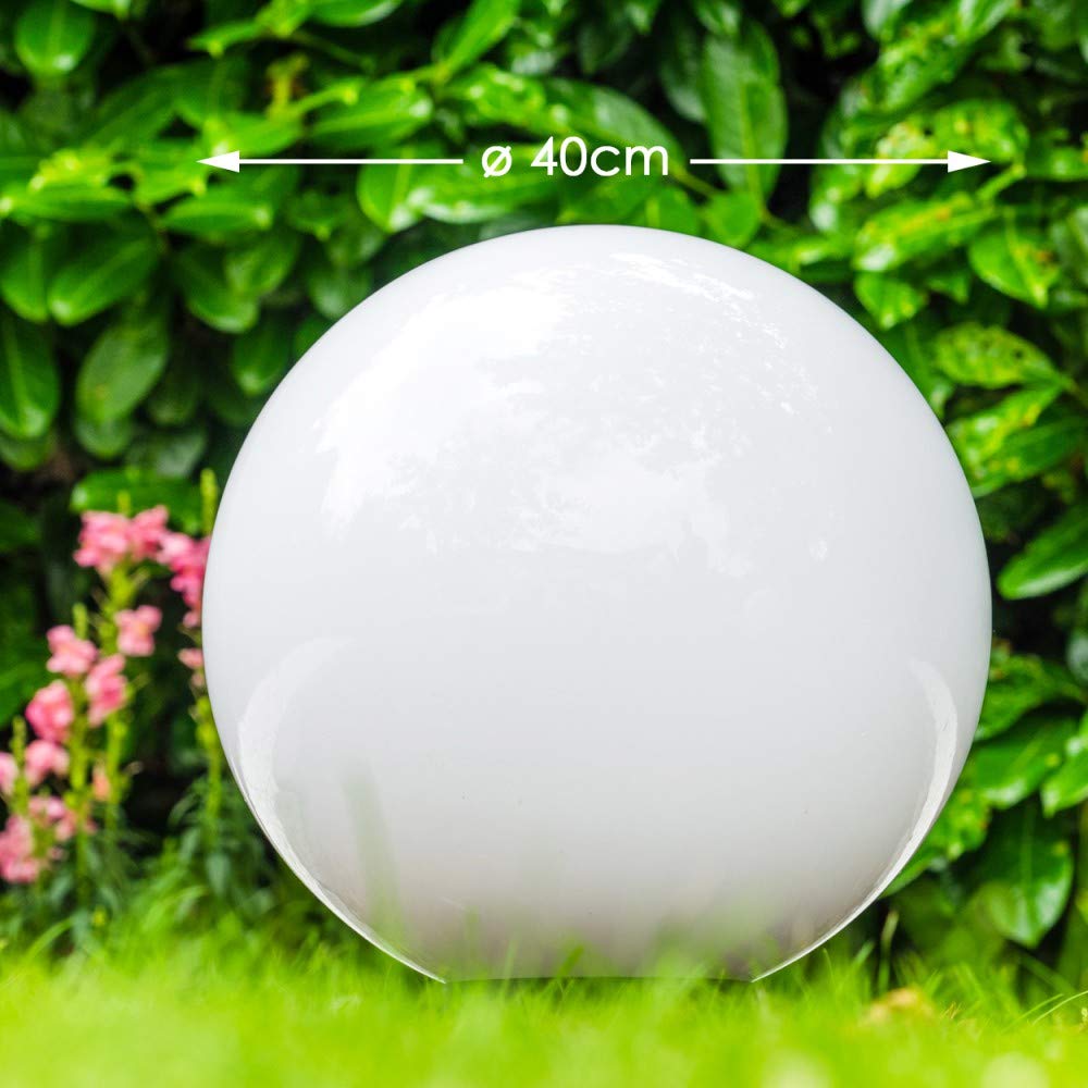 Lampada a globo Miau, lampada sferica con picchetto di terra, lampada da esterno in plastica bianca Ø 40 cm, E27, globo illuminato con cavo di alimentazione da 5 metri, senza lampadina/e