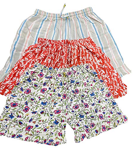Image of Ukal Rayon Printed Frill Shorts for Women and Girls Casual Wear Night Wear Daily Use Summer Shorts with Pockets (Pack of 3)