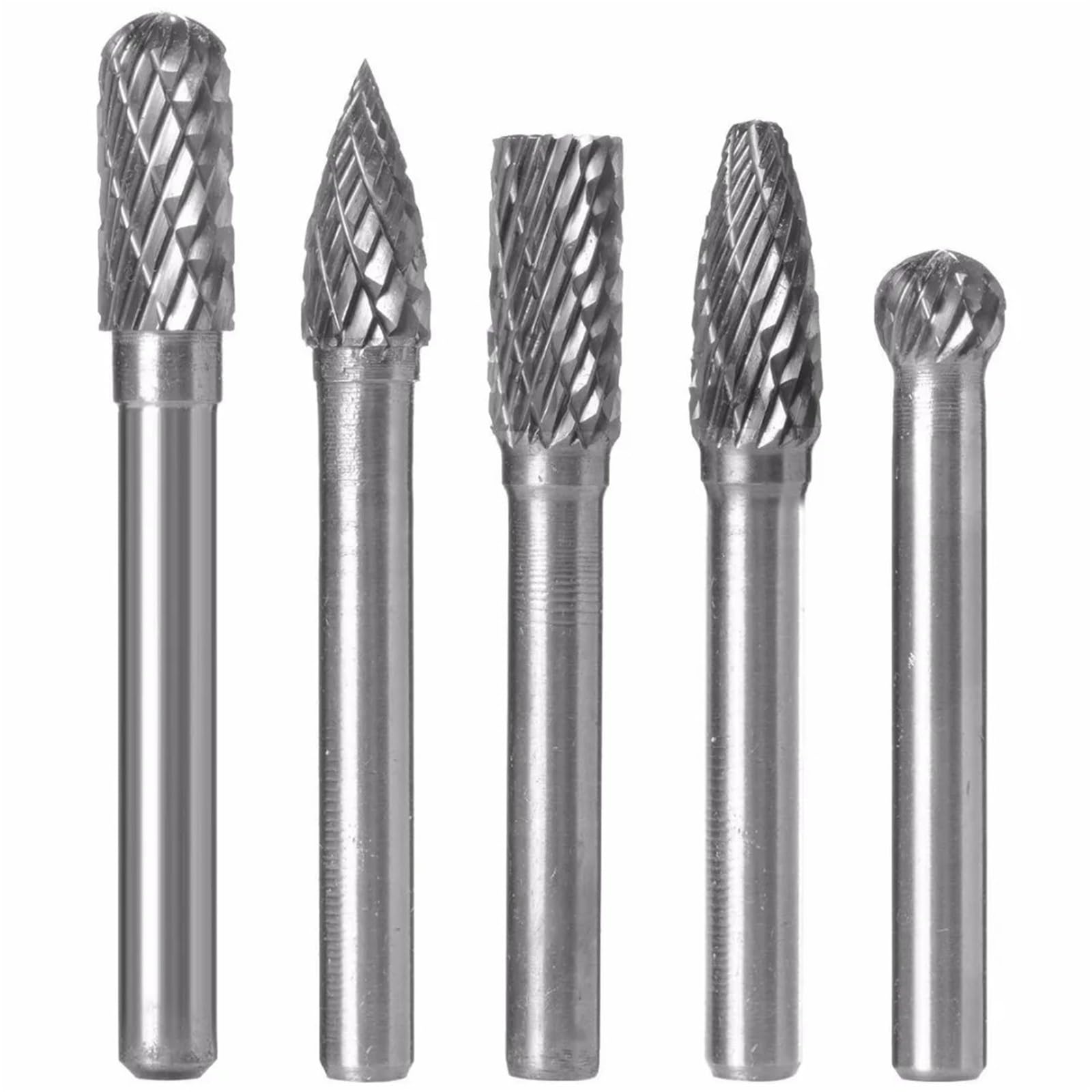 5pc ACDFG 6 * 8mm Carbide Rotary Burrs Set 6mm Shank Carving Bit Double Cutter Rotary File Super Hard For Metal Wood Stone Cut
