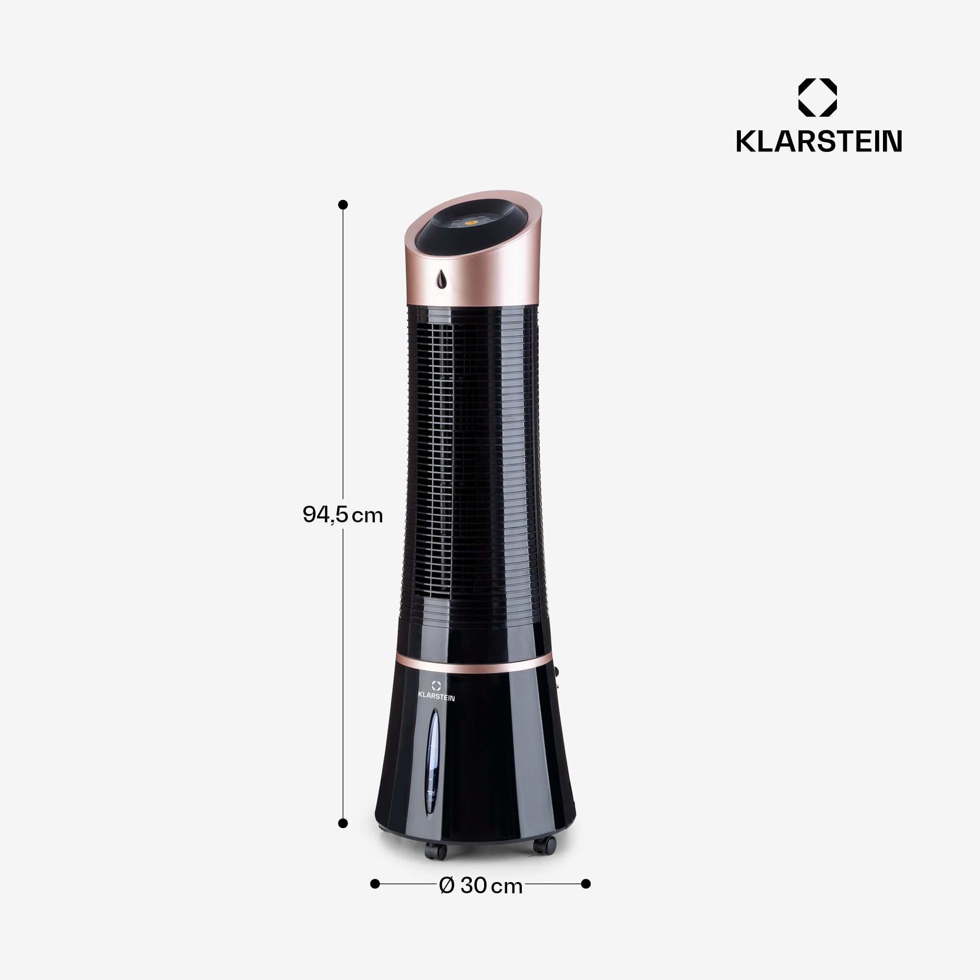 Klarstein Skyscraper Ice Smart Ventilator Mit Wasserkühlung – 4-in-1 Luftkühler, Ventilator, Luftreiniger & Luftbefeuchter, 180 m³/h, Smart App & Alexa Steuerung, 6L Tank, Timer, für Zuhause, Rosegold