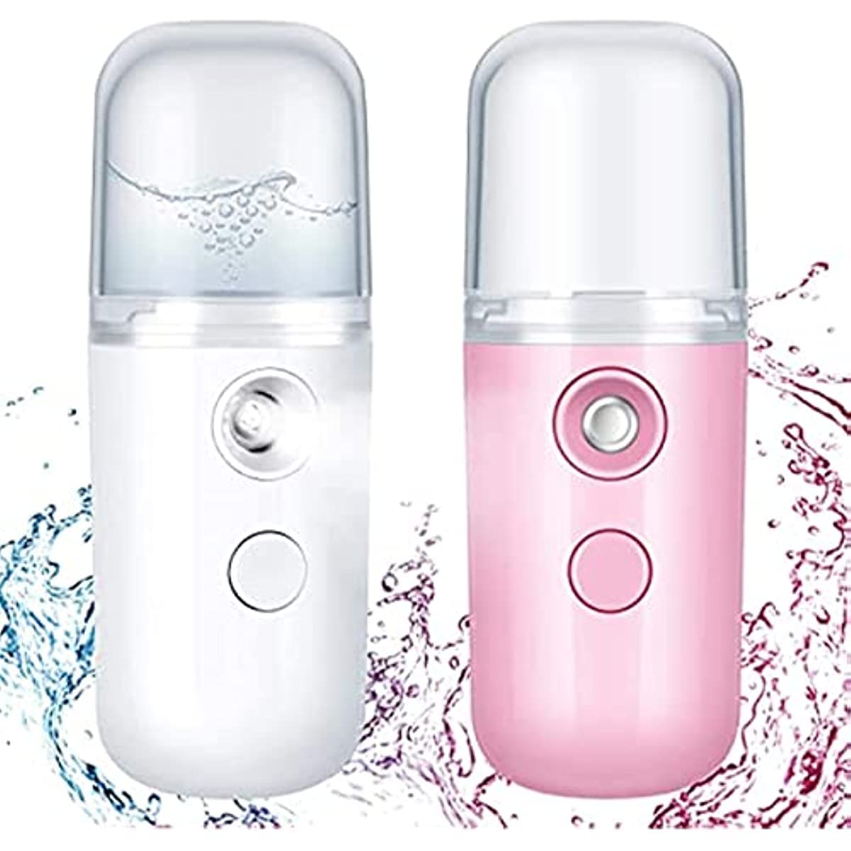 2Pcs Nano Facial Mister 30 ml Mini Face Humidifier Portable Facial Sprayer USB Rechargeable Handy Skin Care Machine for Face Hydrating, Daily Makeup (Pink and White)