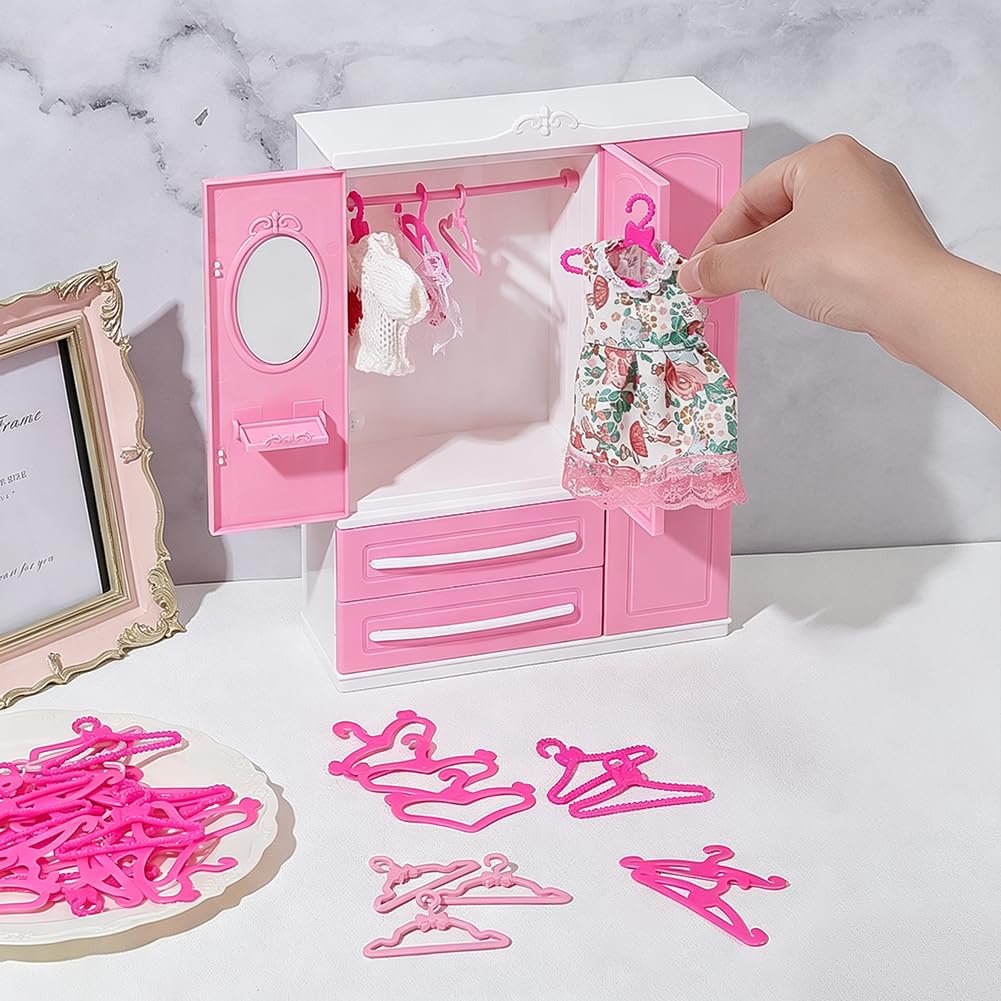 PH PandaHall Mini armario rosa para casa pequeña, organizador de ropa con 40 perchas de 4 estilos para decoración del hogar, accesorios de regalo
