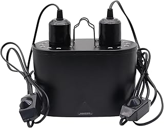 Dual Reptile Deep Dome Lamp Fixture with Temperature Adjustment,Dual Deep Cap Combo Integration Design Heat Lighting Lamp UVB Light with Independent Switches, for Reptile Snake and Tortoise