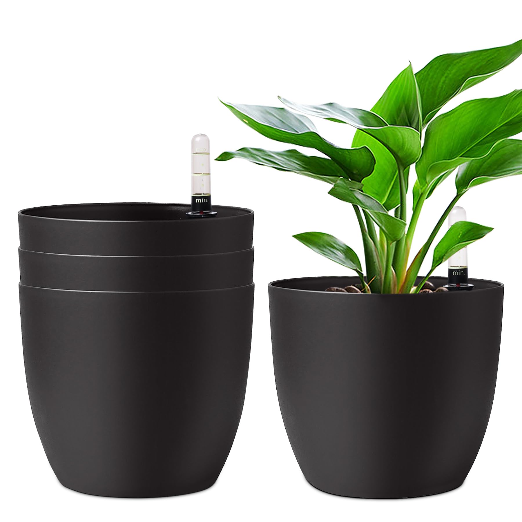 T4U 18cm Selbstwssernder Blumentopf mit Wasseranzeiger Schwarz 4er-Set,  Selbstbewsserung Wasserspeicher Pflanzgef bertopf fr Innen- und  Auenbereich: Amazon.de: Garten