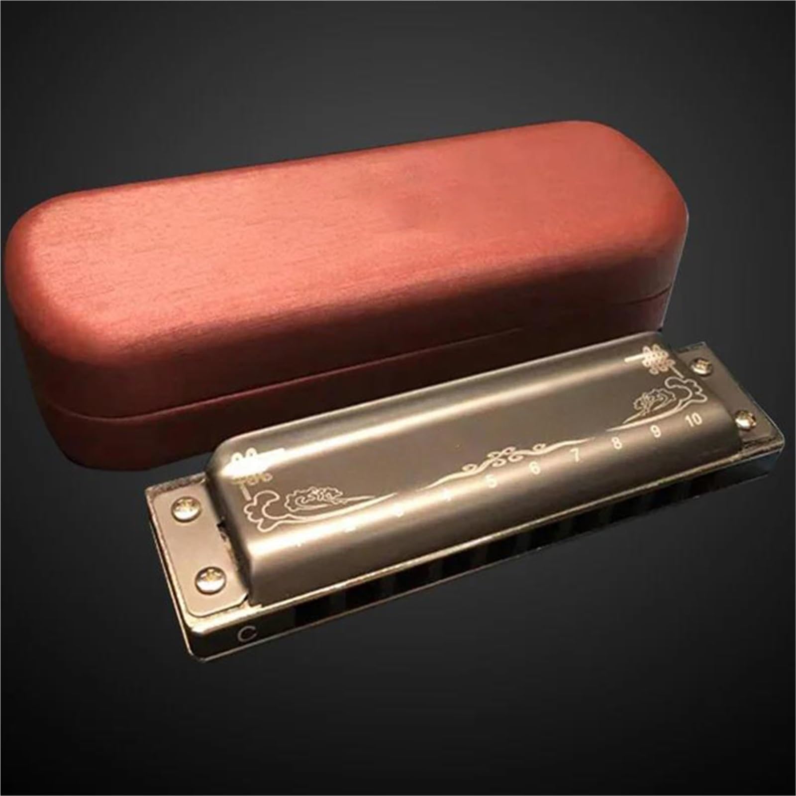 Harmonijka Ulepszona 10-dołkowa Harmonijka Blues Harp Professional Harmonica Z Futerałem Harmonijka Dla Początkujących Dorosłych(C)