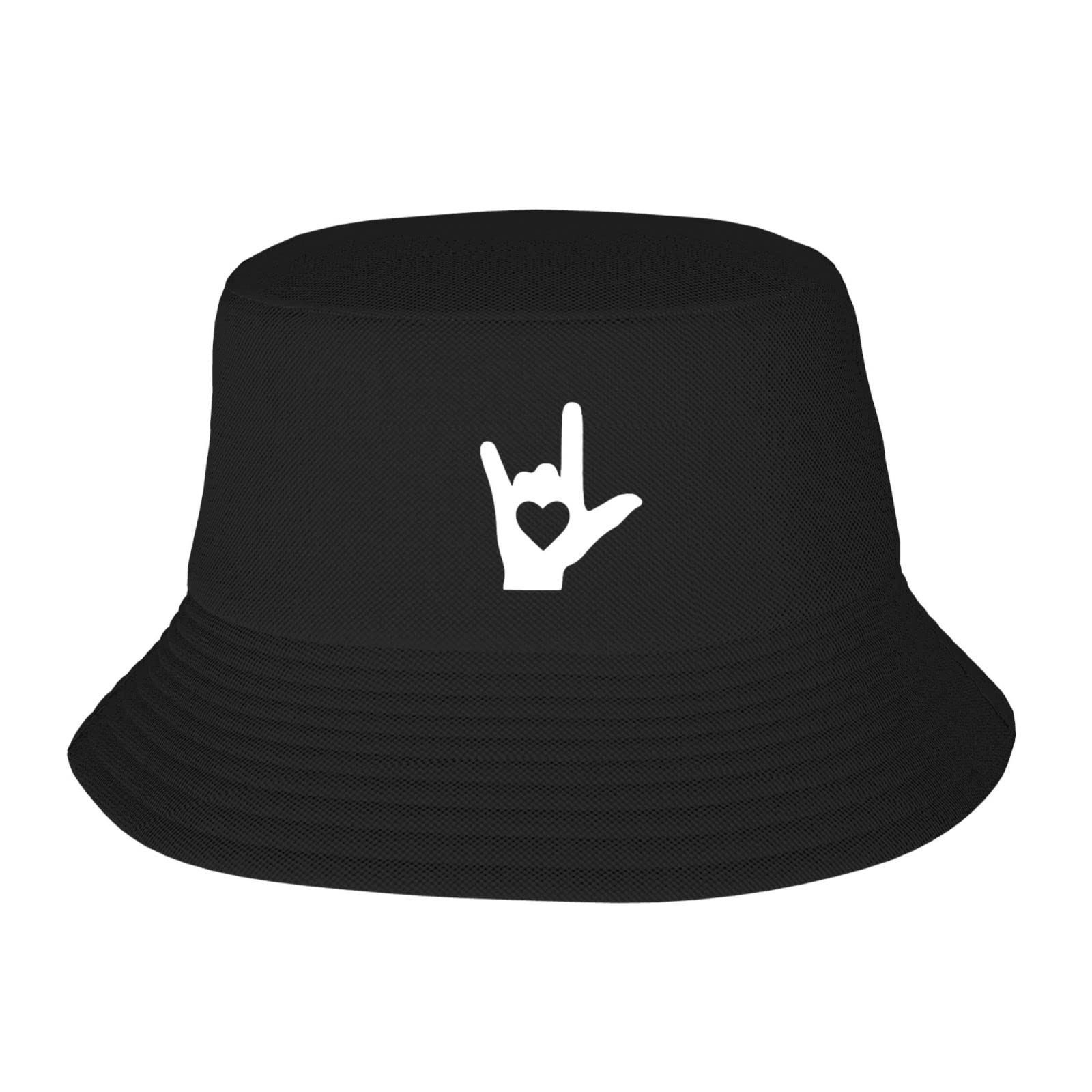 American Sign Language I Love You Bucket Hat for Women Men Black Summer Travel Hats Sun Beach Fishing Cap