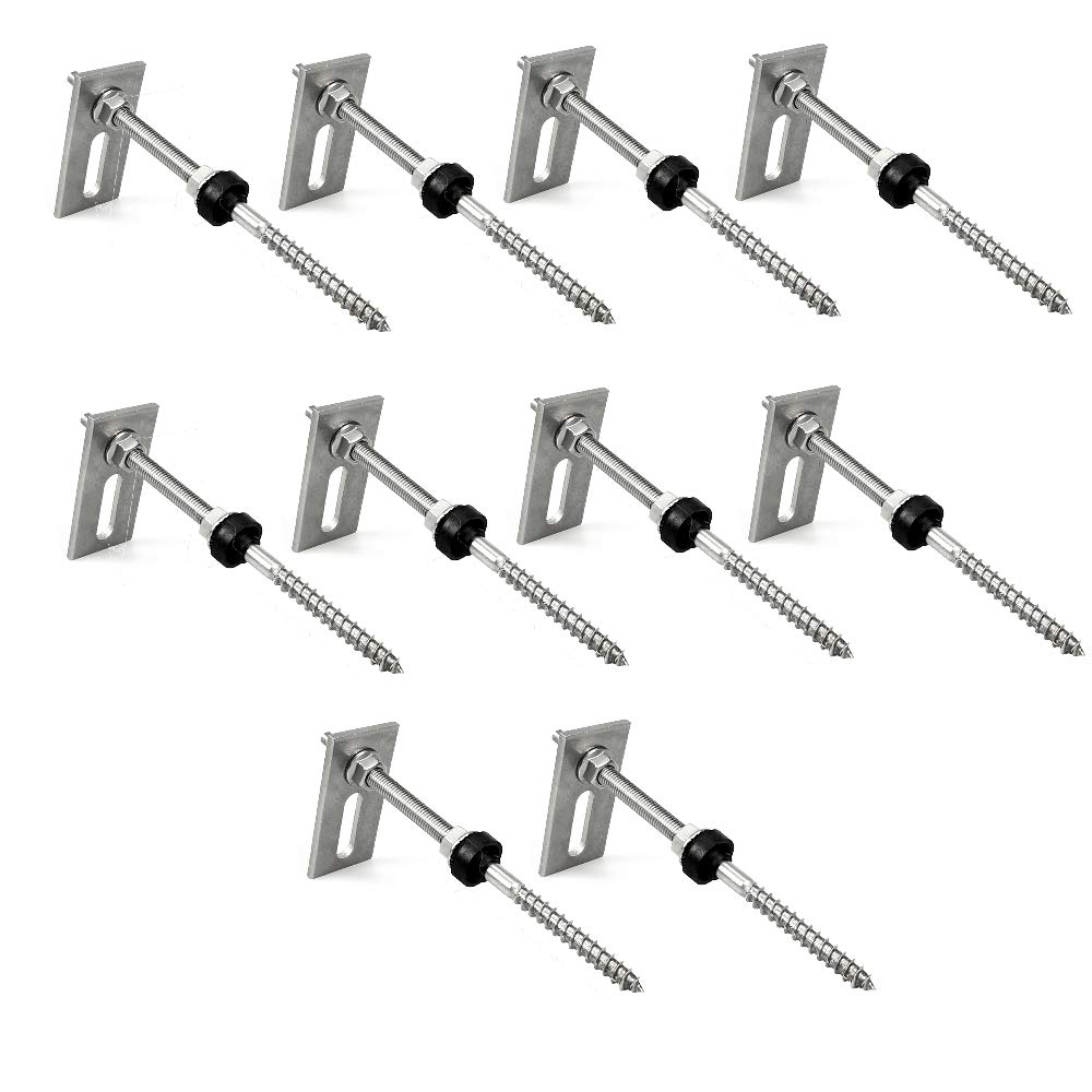 Offgridtec - Tornillo M10 x 200, acero inoxidable, altura regulable, incluye chapa adaptadora, junta de goma EPDM