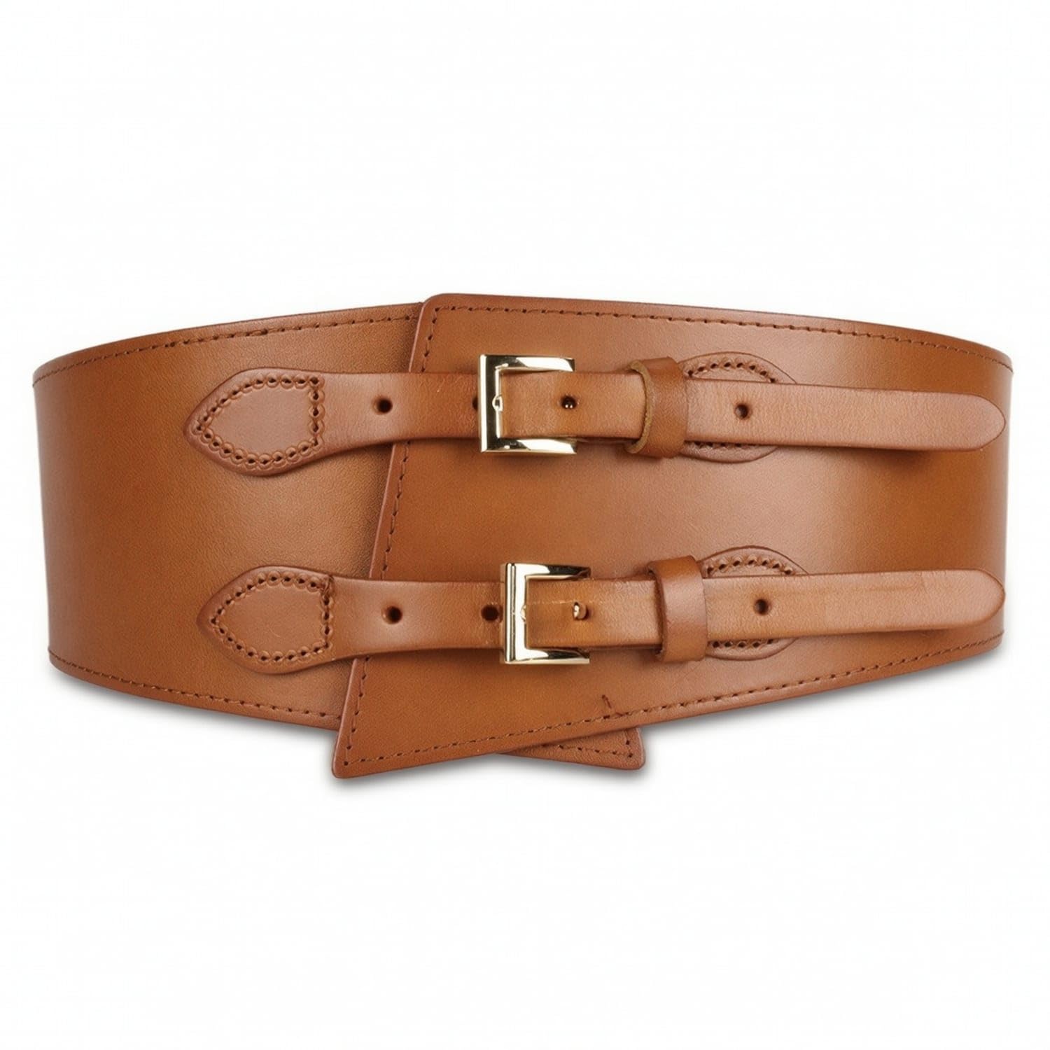 Leather Overcoat Waist Belt with Buckle Stretch Wide Elastic Waist Belt Stretchy Gold-Tone for Women, Coats, Blazers, Brown-image-5