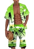 Photo Gallery cromoncent set hawaiano da uomo in 2 pezzi, camicie e pantaloncini a maniche corte con bottoni, abiti da vacanza stampati, un aloha green, xx-large Photo Gallery cromoncent set hawaiano da uomo in 2 pezzi, camicie e pantaloncini a maniche corte con bottoni, abiti da vacanza stampati, un aloha green, xx-large
